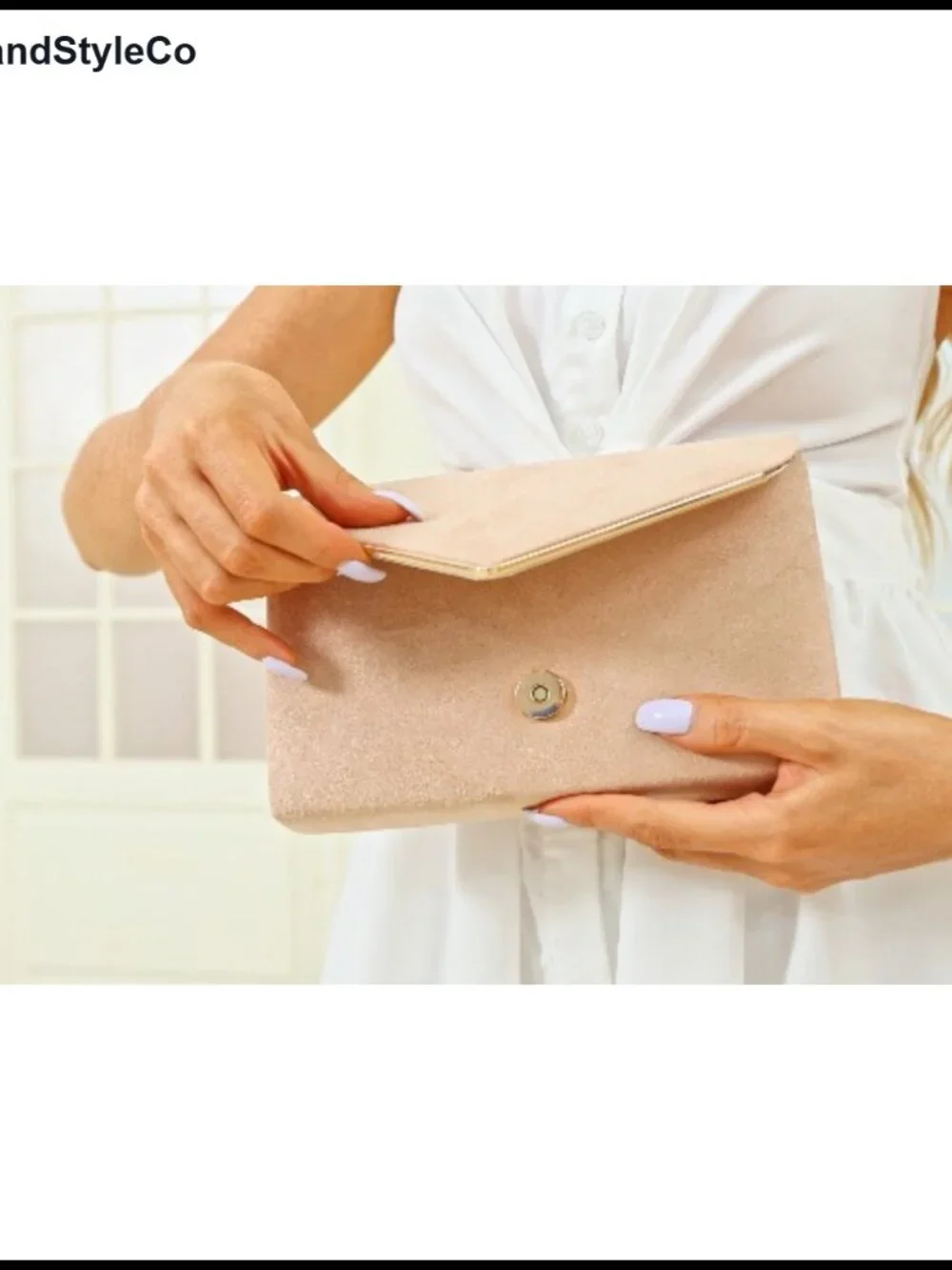 Faux Suede Clutch Bag Metal Binding Evening Purse Wedding Prom Black-Tie Event